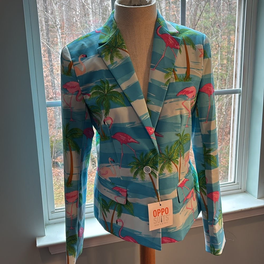 NWT opposuits flamingo 2 pc suit blazer jacket skirt set size 10 preppy lilly - Picture 6 of 13